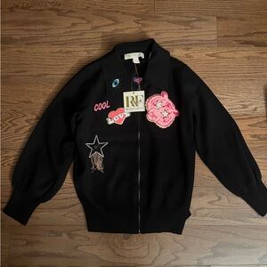 NWT Rich & Famous black sweater with patches  Size Medium & Large